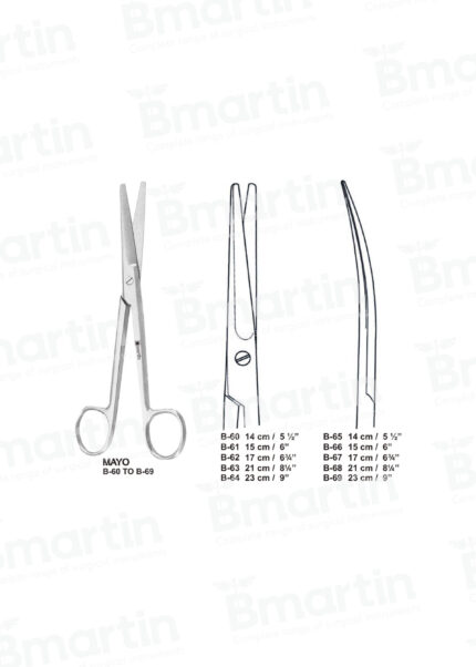 Mayo scissors straight curved surgical stainless steel B Martin B-60 to B-69