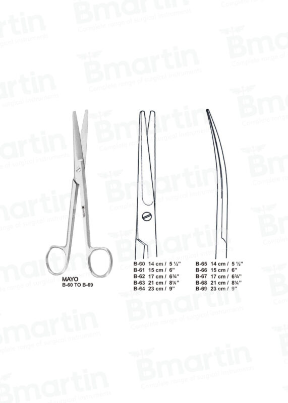 Mayo scissors straight curved surgical stainless steel B Martin B-60 to B-69