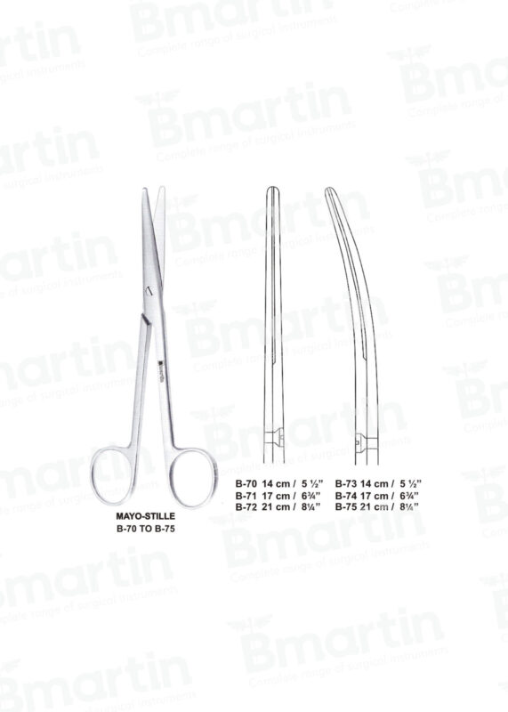 Mayo-Stille scissors straight curved surgical stainless steel B Martin B-70 to B-75