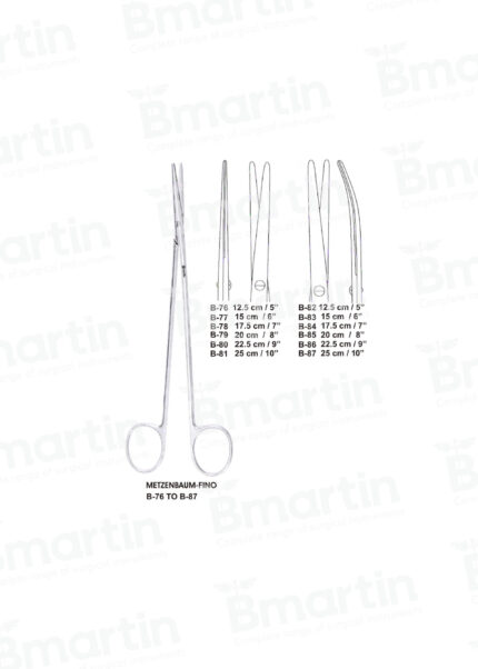 Metzenbaum-Fino scissors straight curved surgical stainless steel B Martin B-76 to B-87