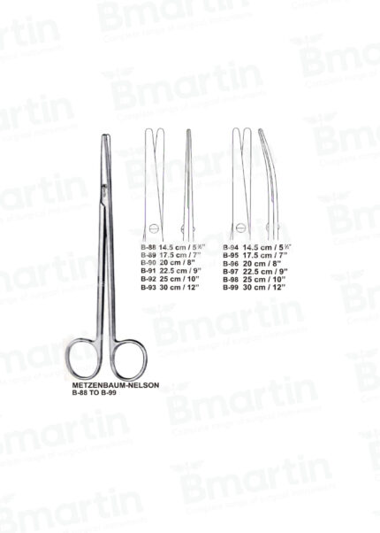 Metzenbaum-Nelson scissors straight curved surgical stainless steel B Martin B-88 to B-99
